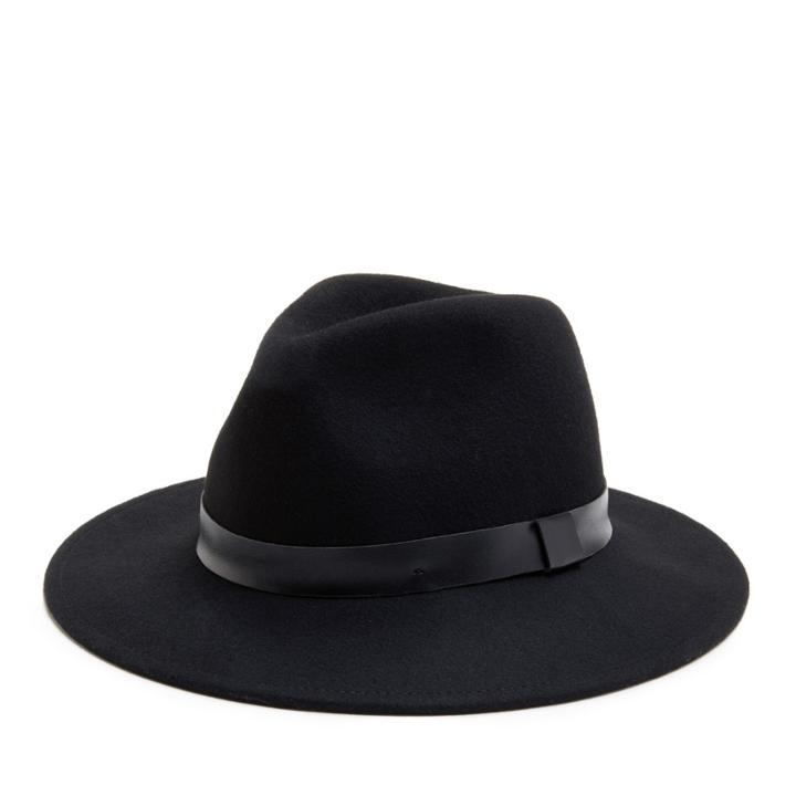 Sole Society Sole Society Wide Brim Hat W/ Faux Leather Band - Noir