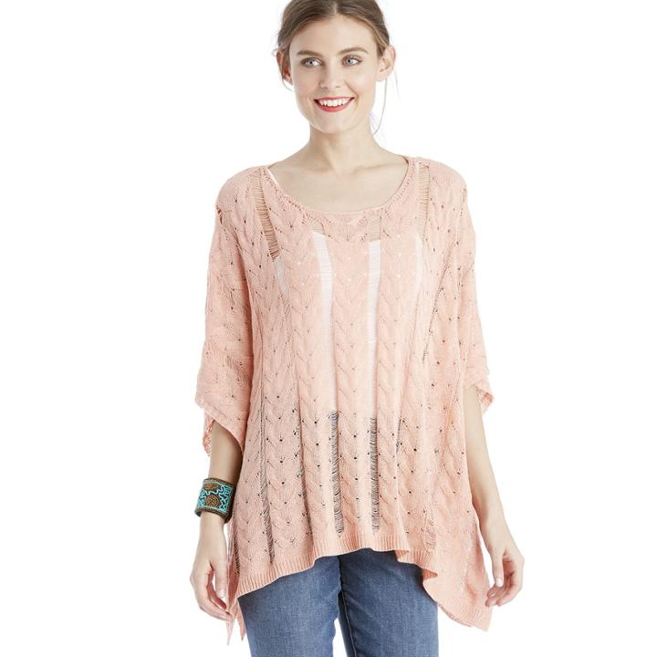 Sole Society Sole Society Sheer Cable Knit Poncho - Peach