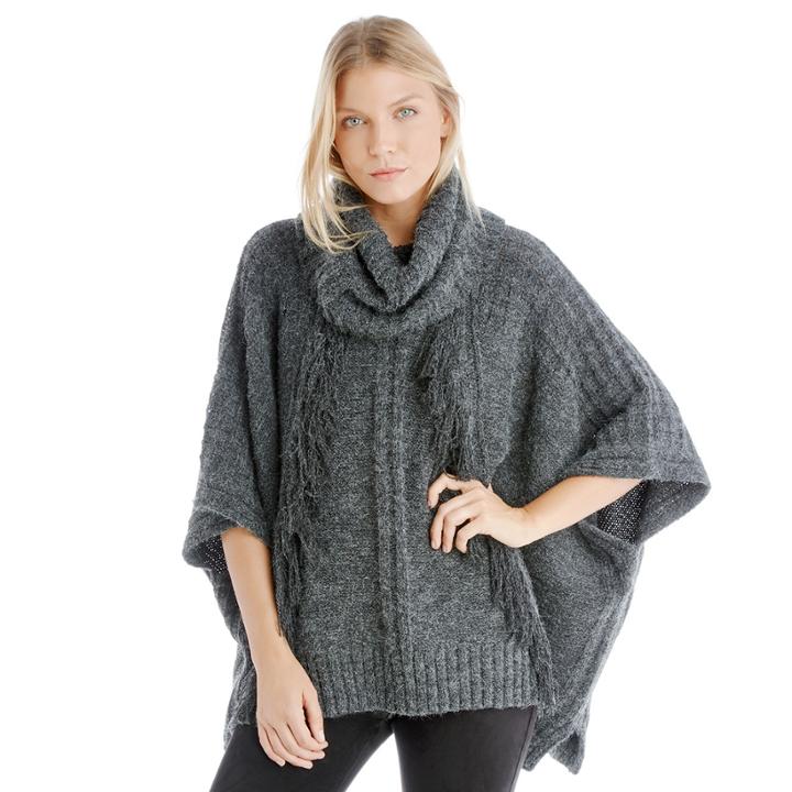 Sole Society Sole Society Fringe Turtleneck Poncho - Charcoal