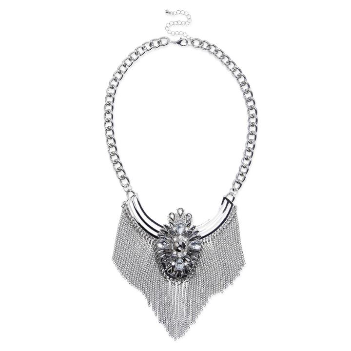 Sole Society Sole Society Crystal Fringe Statement Necklace - Silver