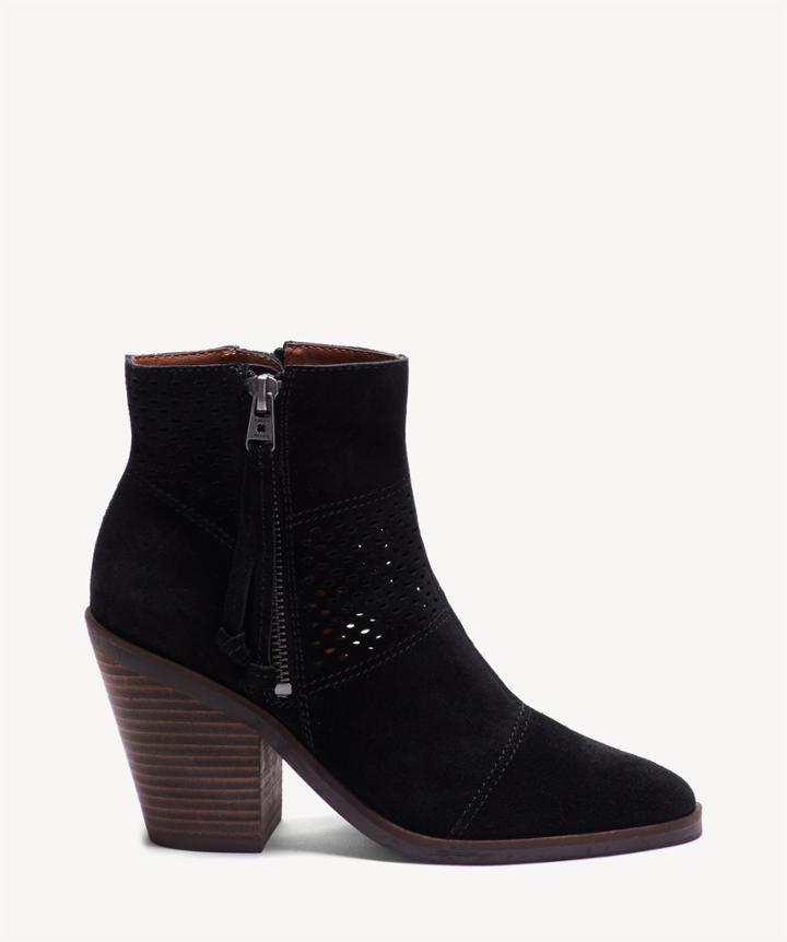 Lucky Brand Lucky Brand Women's Ramses Side Zip Bootie Black Size 6.5 Leather Suede From Sole Society