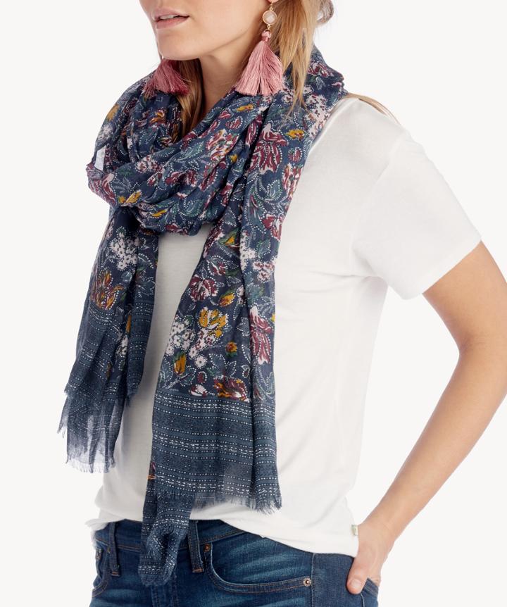 Sole Society Sole Society Dark Floral Printed Scarf Navy Multi One Size Cotton Modal