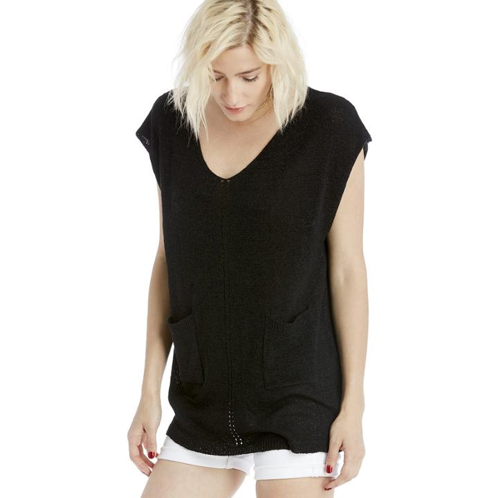 Sole Society Sole Society Lightweight Knit Tunic W/ Pockets - Black