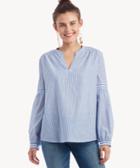 Vince Camuto Vince Camuto Women's Long Sleeve Mix Stripe Peasant Blouse In Color: Zen Blue Size Xs From Sole Society