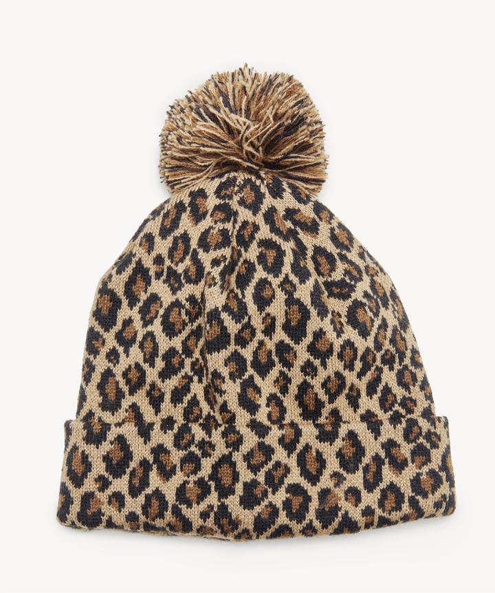 Sole Society Women's Leopard Beanie Hat With Pom Tan One Size Acrylic From Sole Society
