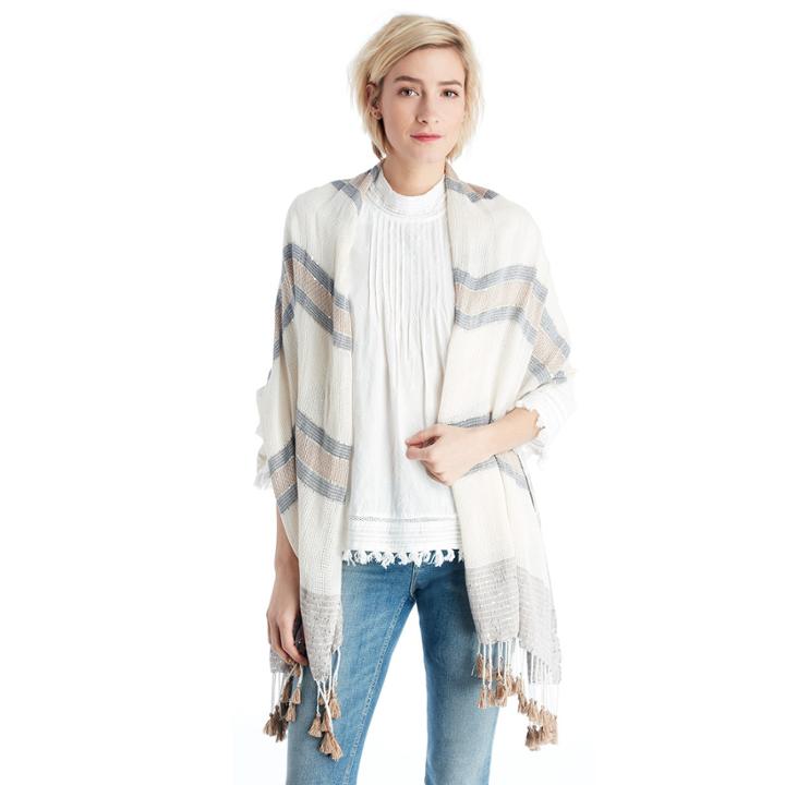 Sole Society Sole Society Embellished Knit Scarf With Tassels - White Natural