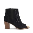 Toms Toms Majorca Perforated Leaf Bootie Perforated Peep Toe Bootie - Black