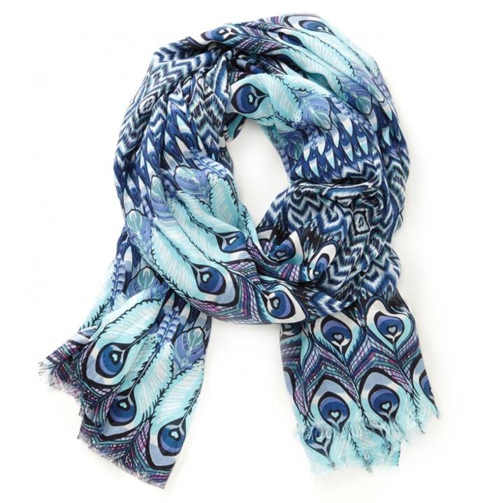 Sole Society Sole Society Peacock Print Scarf - Blue-one Size