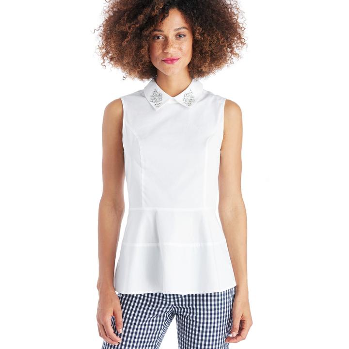Cece Cece Embellished Collar Peplum Shell Blouse - Ultra White-xs