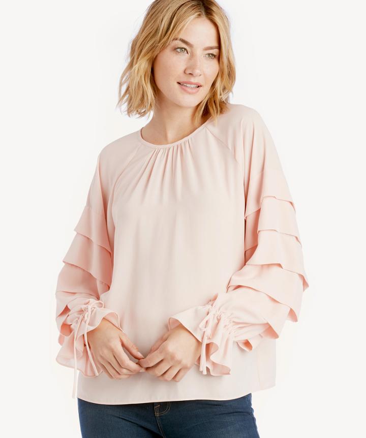1. State 1. State L/s Tiered Sleeve Blouse W/ Ties