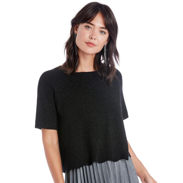 1. State 1. State S/s Scallop Edge Cropped Sweater - Rich Black