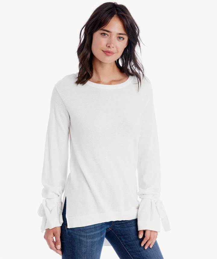 1. State 1. State Women's Crewneck Sweater With Sleeve Cuff Bracelet Ties In Color: Cloud Size Xs From Sole Society