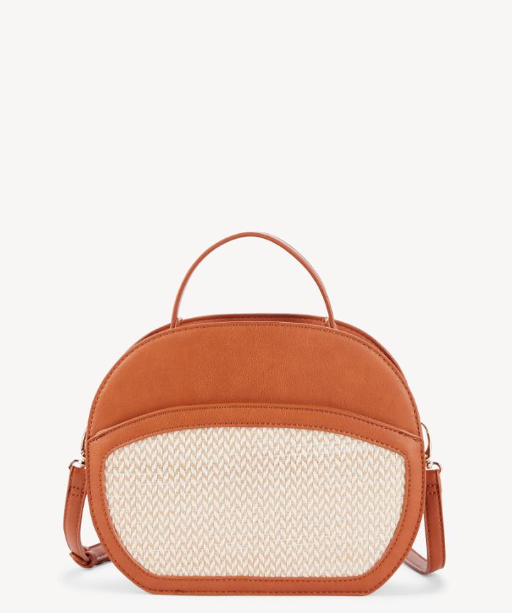 Sole Society Sole Society Suki Satchel Fabric Oval Canteen Bag Cognac Combo Vegan Leather