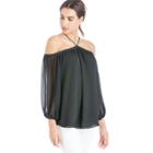 1. State 1. State High Neck Chiffon Sleeve Blouse - Rich Black-x-small