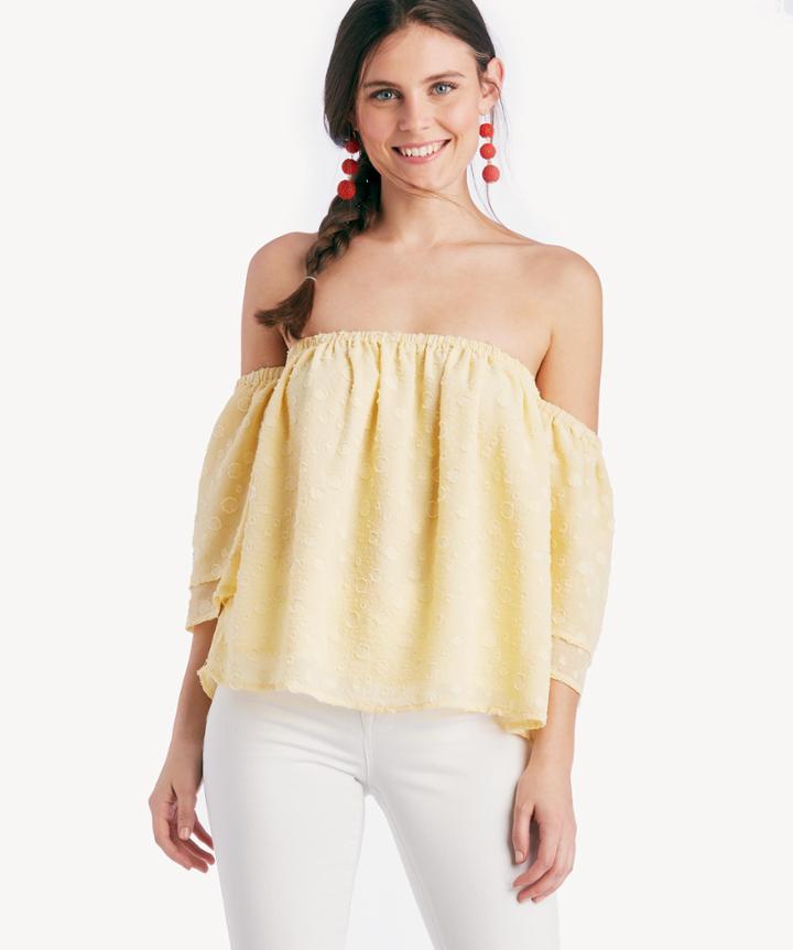 J.o.a. J.o.a. Off The Shoulder Tiered Sleeve Top Yellow Eyelet Size Extra Small From Sole Society