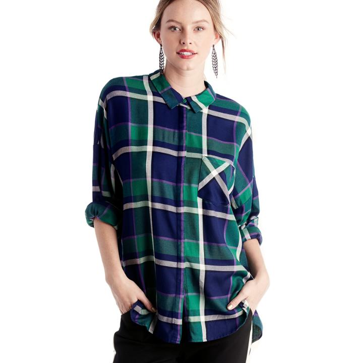 Sanctuary Sanctuary Tie Back Boyfriend - Emerald Plaid