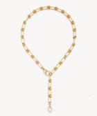 Sole Society Women's 20 Pave And Pearl Link Necklace Worn Gold/crystal/ivory One Size From Sole Society