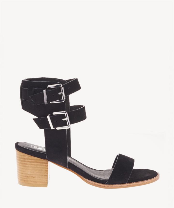 Sol Sana Sol Sana Porter Heels Ii Double Ankle Strap Sandals: Wood Sole/ Black Size 7 Suede From Sole Society