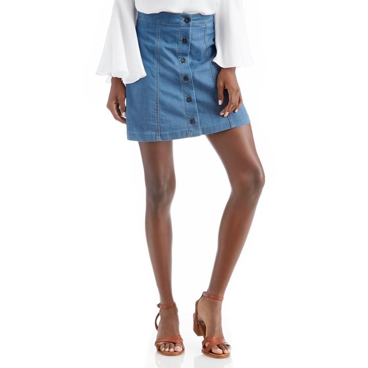 Wayf Wayf Button Front Mini Skirt - Light Denim