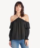 1. State 1. State High Neck Blouse W/ Smocked Sleeves Rich Black Size Small From Sole Society