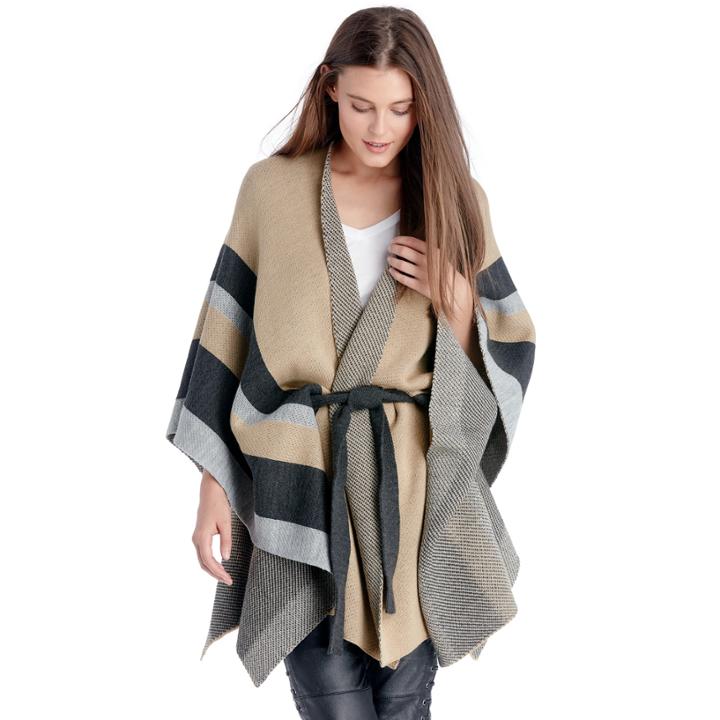 Sole Society Sole Society Stripe Ruana - Camel Multi-one Size