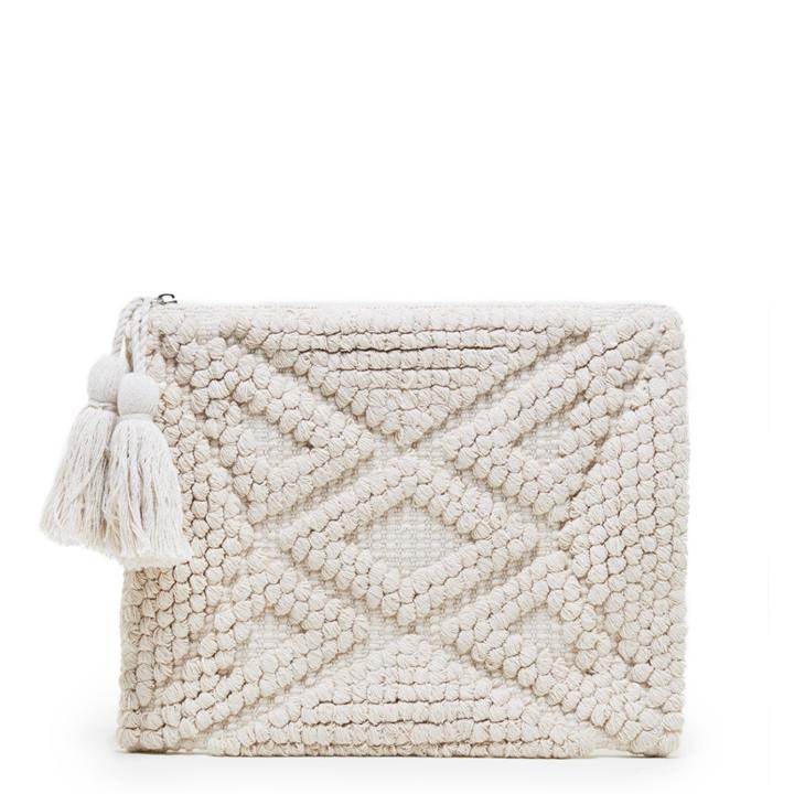 Sole Society Sole Society Palisades Woven Pattern Pouch W/ Tassels - Cream-one Size