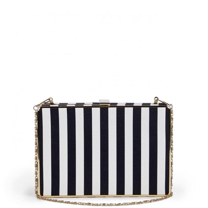 Sole Society Sole Society Mischa Stripe Box Clutch - Black White