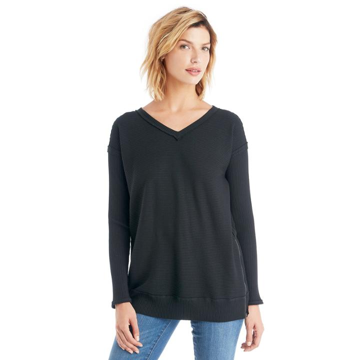 Heather Heather Longsleeve V Neck Tunic - Black