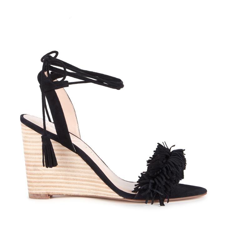 Sole Society Sole Society Rosea Fringe Lace Up Wedge - Black
