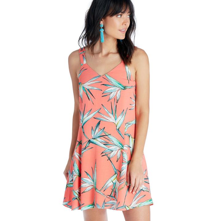 1. State 1. State Wide Strap V Neck Shift Dress - Coral Gem