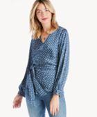 Vince Camuto Vince Camuto Women's Long Sleeve Geo Accents Belted Wrap Blouse In Color: Antique Blue Size Xs From Sole Society