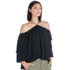 1. State 1. State Tiered Sleeve Cold Shoulder Blouse - Rich Black-xs