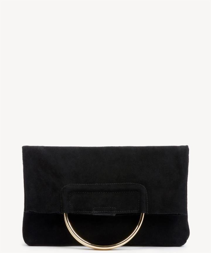 Sole Society Women's Darci Clutch Genuine Suede Foldover With Metal Detail Black From Sole Society