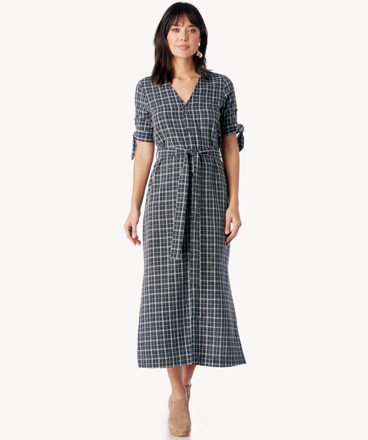 Moon River Moon River Long Shirt Dress With Waist Tie