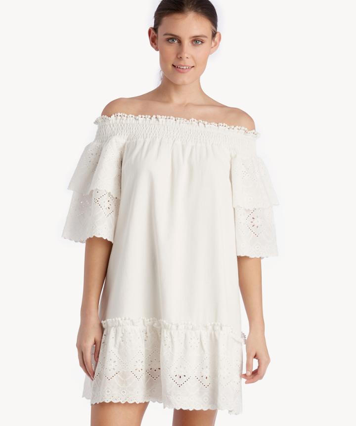 J.o.a. J.o.a. Off The Shoulder Eyelet Lace Dress