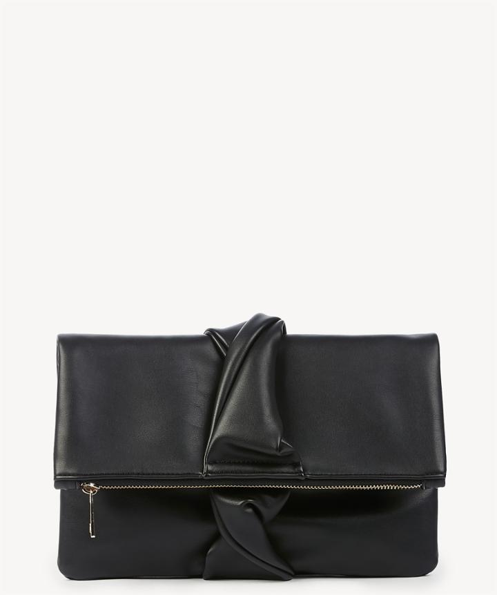 Sole Society Sole Society Lenore Vegan Foldover Clutch W/ Panel Bow Detail Black Leather