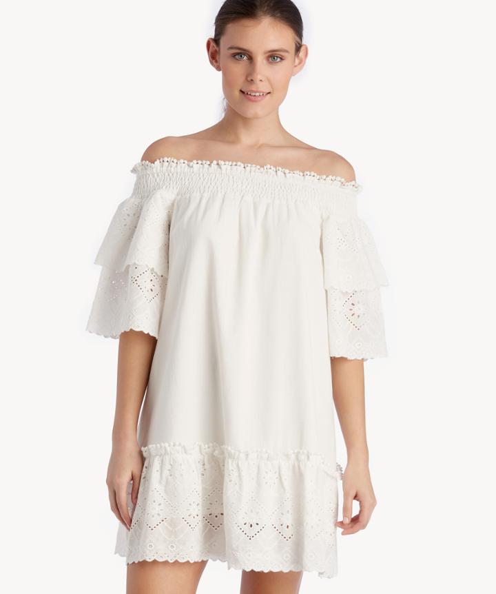 J.o.a. J.o.a. Off The Shoulder Eyelet Lace Dress White White Size Extra Small From Sole Society