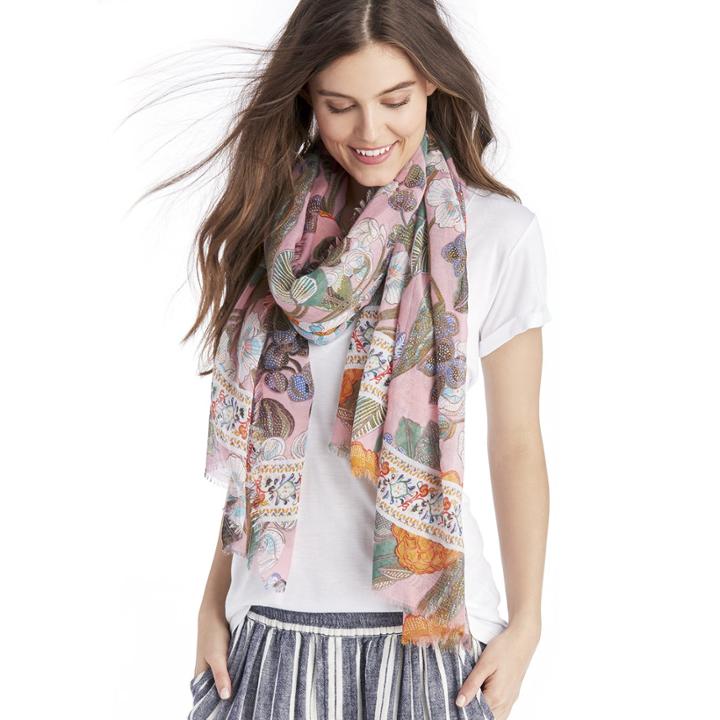 Sole Society Sole Society Ornate Floral Print Scarf - Pink Multi