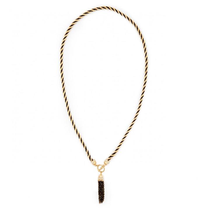 Sole Society Sole Society Braided Tassel Necklace - Black Gold