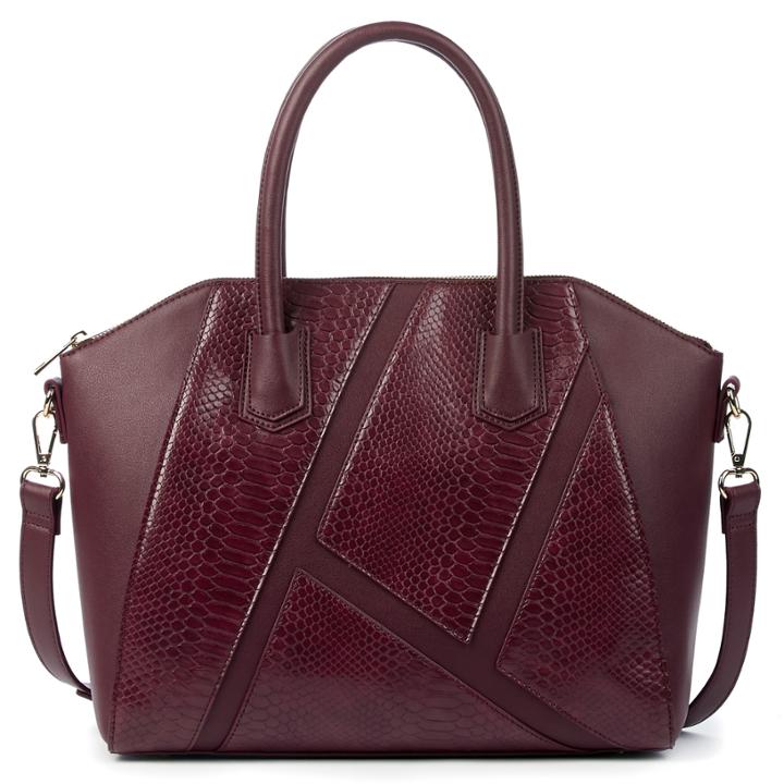 Sole Society Sole Society Chase Vegan Panel Satchel W/ Exotic Detail - Bordeaux