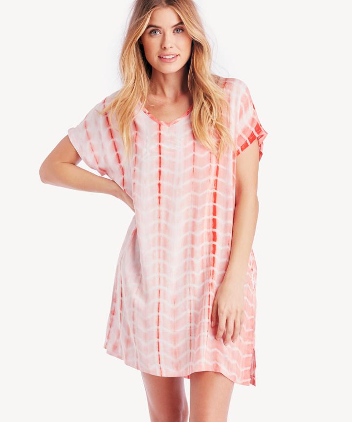 Sole Society Sole Society Stripe Tie Dye Coverup Coral One Size Os