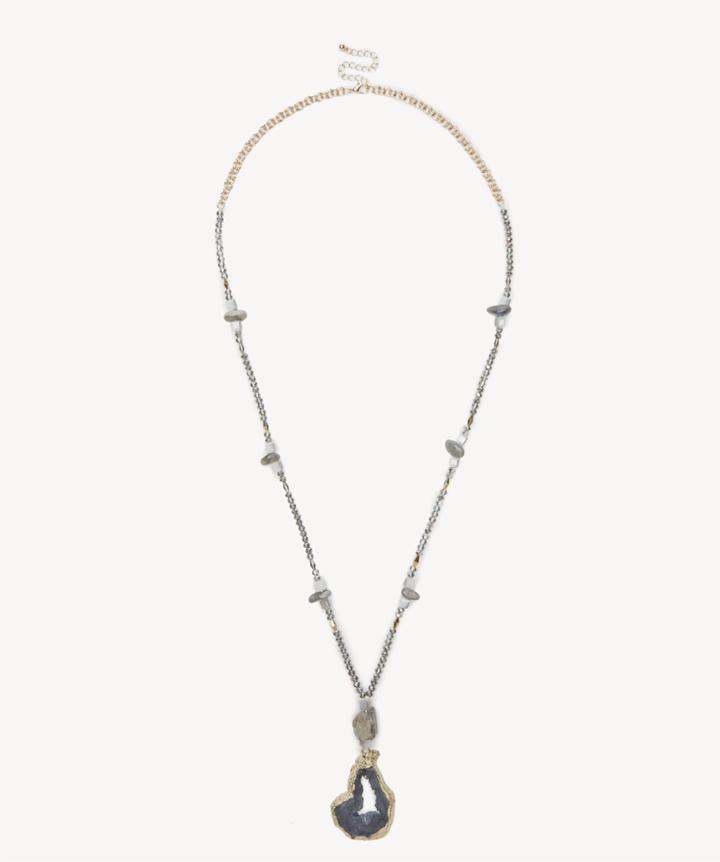 Sole Society Sole Society Textured Stone Pendant Necklace Grey Combo One Size Os