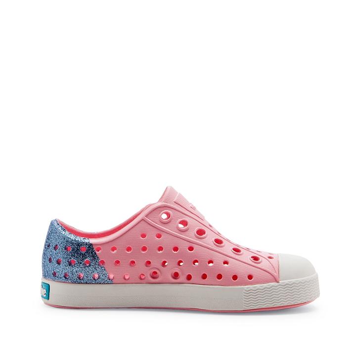 Native Native Jefferson Child Glitter Waterproof Sneaker - Princess Pink Purple Glitter