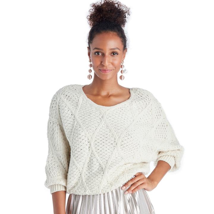 Moon River Moon River Chunky Sweater Top - Ivory-xs