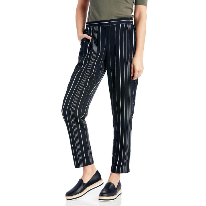 Vince Camuto Vince Camuto Pencil Stripe Slim Leg Pants - Rich Black-x-small