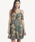 J.o.a. J.o.a. Women's One Shoulder Ruffle Fit And Flare Dress In Color: Green Floral Size Xs From Sole Society