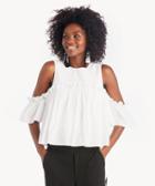 J.o.a. J.o.a. Cold Shoulder Top With Ruffled Sleeves