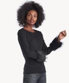 Vince Camuto Vince Camuto Women's Long Sleeve Fur Cuff Top In Color: Rich Black Size Xs From Sole Society