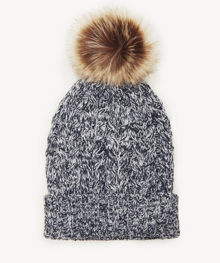 Sole Society Women's Waffle Knit Beanie Hat With Pom Detail Navy One Size Acrylic From Sole Society