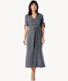 Moon River Moon River Long Shirt Dress With Waist Tie Navy Plaid Size Extra Small From Sole Society